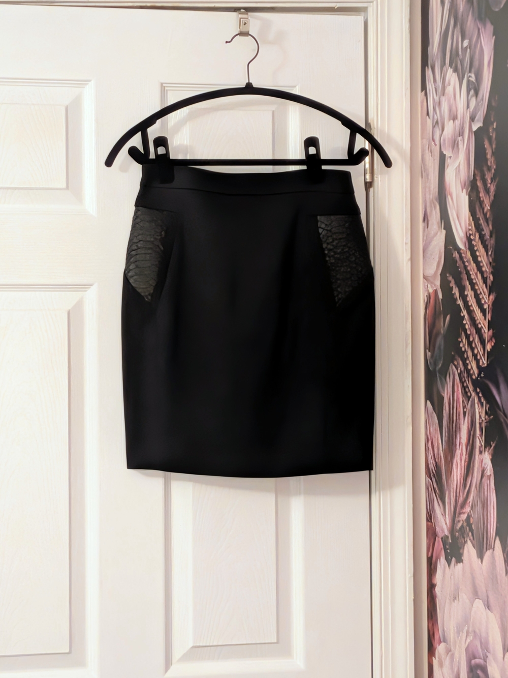 The Kooples Black Pencil Skirt with Textured Pocket Accents